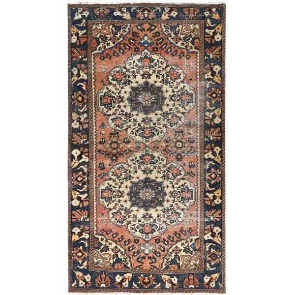 Shahbanu Rugs Peach Color Vintage Persian Bakhtiar Cropped Thin